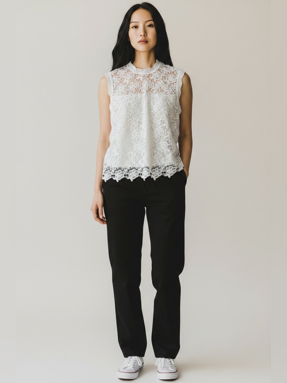 Nanette Lepore White Lace Sleeveless Top